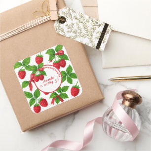 Berry Sweet Raspberry Kids Birthday Party - Square Sticker