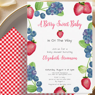 Berry Sweet Red and Blue Baby Shower Invitation