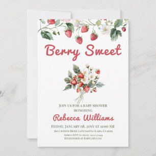 Berry Sweet Red Girl Strawberry Baby Shower Invitation