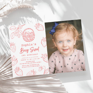 Berry Sweet Starawberry Photo Girl Birthday Invitation