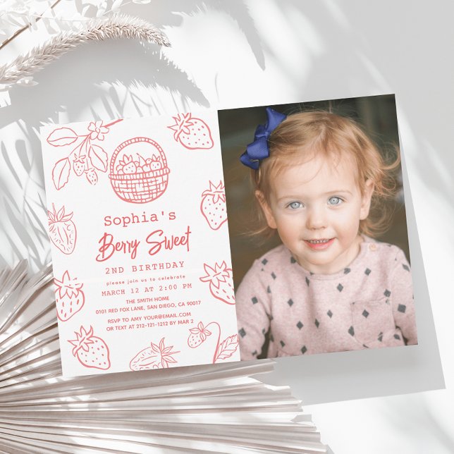 Berry Sweet Starawberry Photo Girl Birthday Invitation (Creator Uploaded)