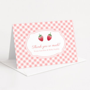Berry Sweet Strawberries And Pink White Gingham Thank You Card