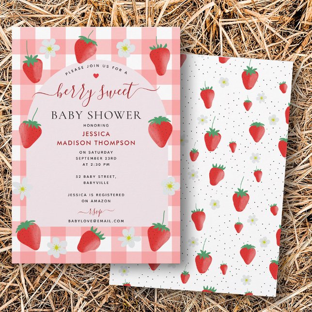 Berry Sweet Strawberries Strawberry Baby Shower Invitation (Berry Sweet Strawberries Strawberry Baby Shower Invitation)