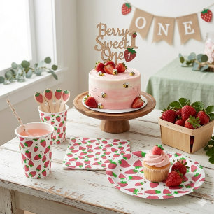 Berry Sweet Strawberries Trailing Bees Birthday Paper Plate