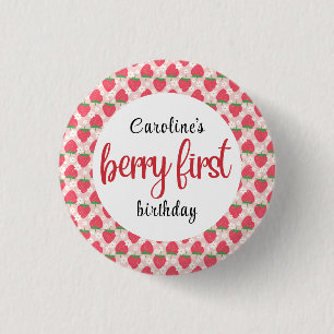 Berry Sweet Strawberry 1st Birthday Party 3 Cm Round Badge