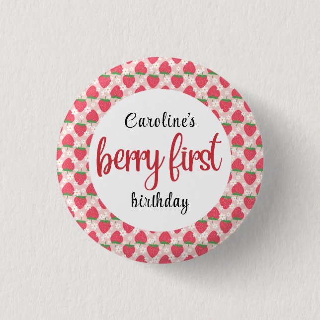 Berry Sweet Strawberry 1st Birthday Party 3 Cm Round Badge (Front)