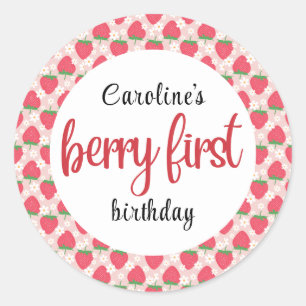 Berry Sweet Strawberry 1st Birthday Party Classic Round Sticker