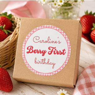 Berry Sweet Strawberry 1st Birthday Party Classic Round Sticker