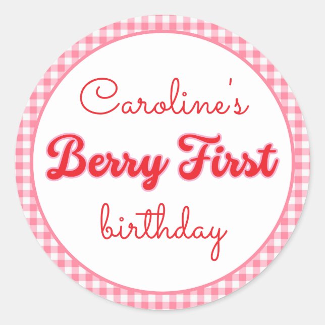 Berry Sweet Strawberry 1st Birthday Party Classic Round Sticker (Front)