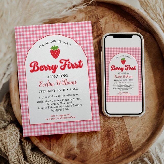 Berry Sweet Strawberry 1st Birthday Party Invitation (Creator Uploaded)