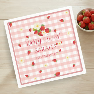 Berry Sweet Strawberry 1st Birthday Party Napkin