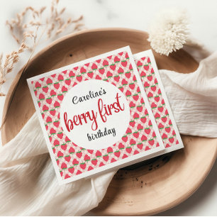 Berry Sweet Strawberry 1st Birthday Party Napkin