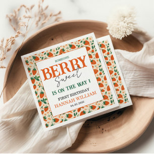 Berry Sweet Strawberry 1st Birthday Party Napkin