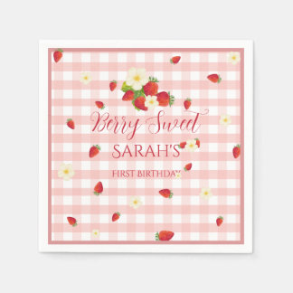Berry Sweet Strawberry 1st Birthday Party Napkin