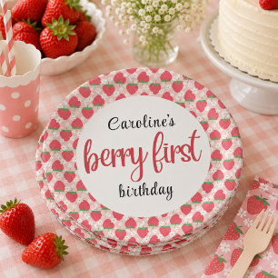 Berry Sweet Strawberry 1st Birthday Party Paper Plate
