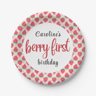 Berry Sweet Strawberry 1st Birthday Party Paper Plate