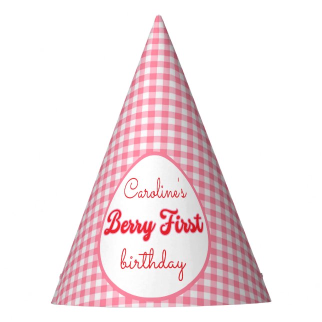 Berry Sweet Strawberry 1st Birthday Party Party Hat (Front)