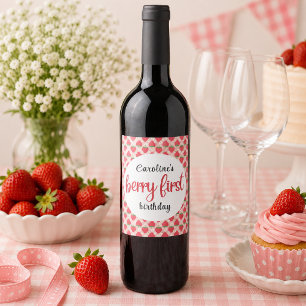 Berry Sweet Strawberry 1st Birthday Party Wine Label