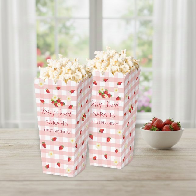 Berry Sweet Strawberry 1st Birthday Popcorn  Favour Box (Berry Sweet Strawberry 1st Birthday Popcorn Favor Boxes)
