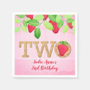 Berry Sweet Strawberry 2nd Birthday Girl Rustic Na Napkin