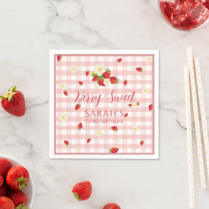 Berry Sweet Strawberry 3rd Birthday Party Napkin
