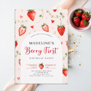 Berry Sweet Strawberry Arch Summer 1st Birthday Invitation