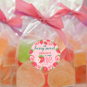 Berry Sweet Strawberry Baby 1st Birthday Party Classic Round Sticker