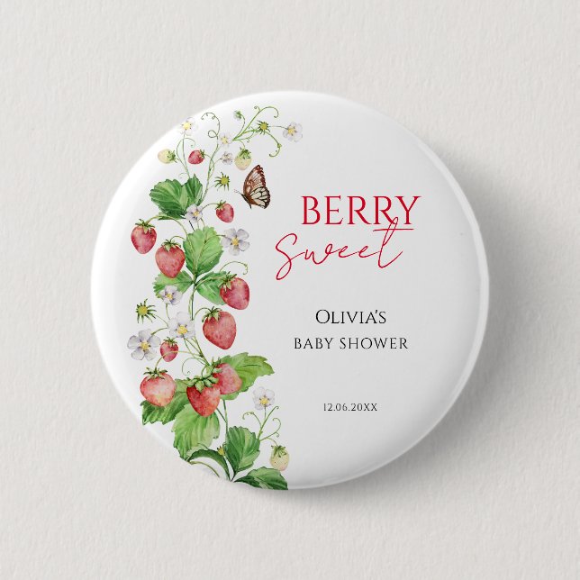 Berry Sweet Strawberry Baby Shower 6 Cm Round Badge (Front)