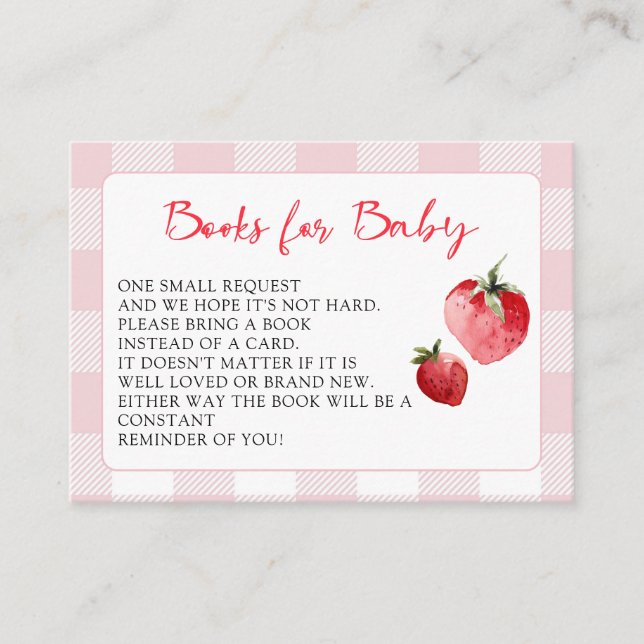 Berry Sweet Strawberry Baby Shower Book Request Enclosure Card (Front)
