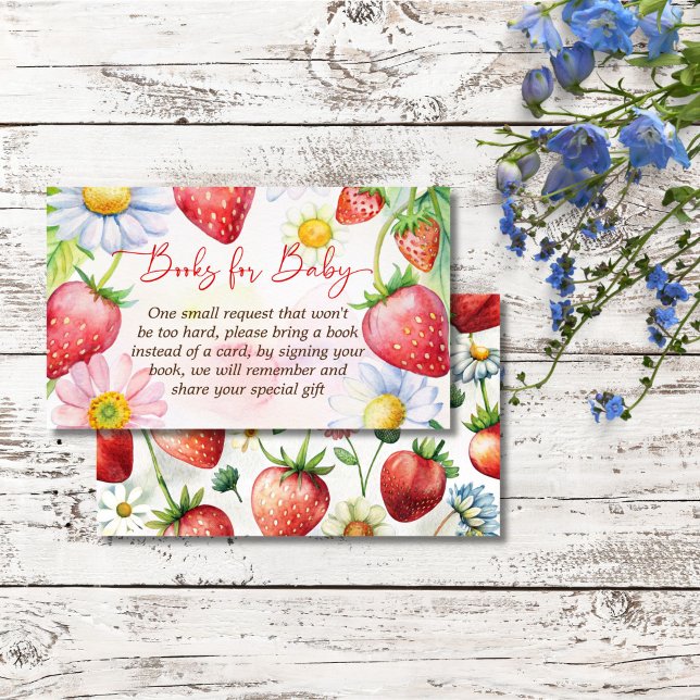 Berry sweet strawberry baby shower book request enclosure card (Berry sweet strawberry baby shower book request enclosure card daisies garden book request)
