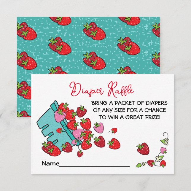 Berry Sweet Strawberry Baby Shower Diaper Raffle Invitation (Front/Back)