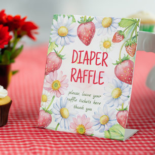 Berry sweet strawberry baby shower diaper raffle pedestal sign