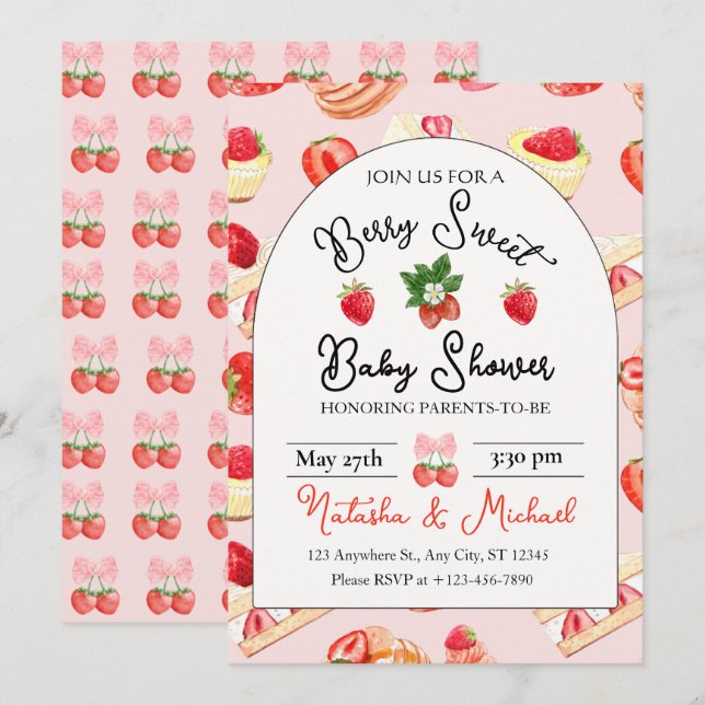 Berry Sweet Strawberry Baby Shower Invitation (Front/Back)