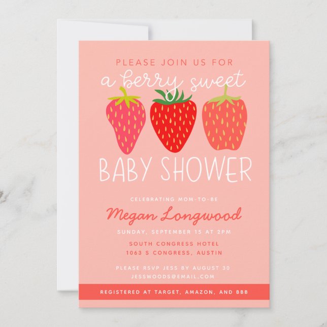 Berry Sweet Strawberry Baby Shower Invitation (Front)