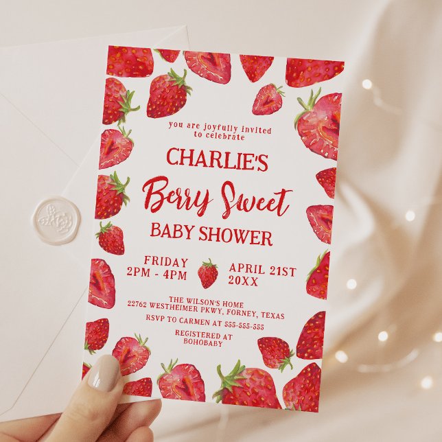 Berry Sweet Strawberry Baby Shower Invitation (Creator Uploaded)