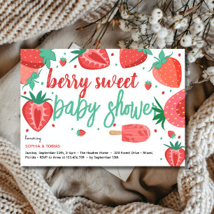 Berry sweet strawberry baby shower invitation