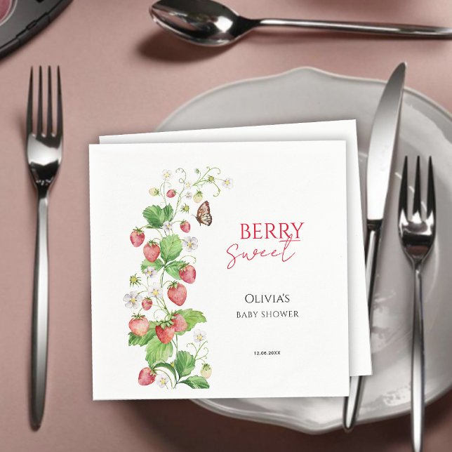 Berry Sweet Strawberry Baby Shower Napkin (Creator Uploaded)