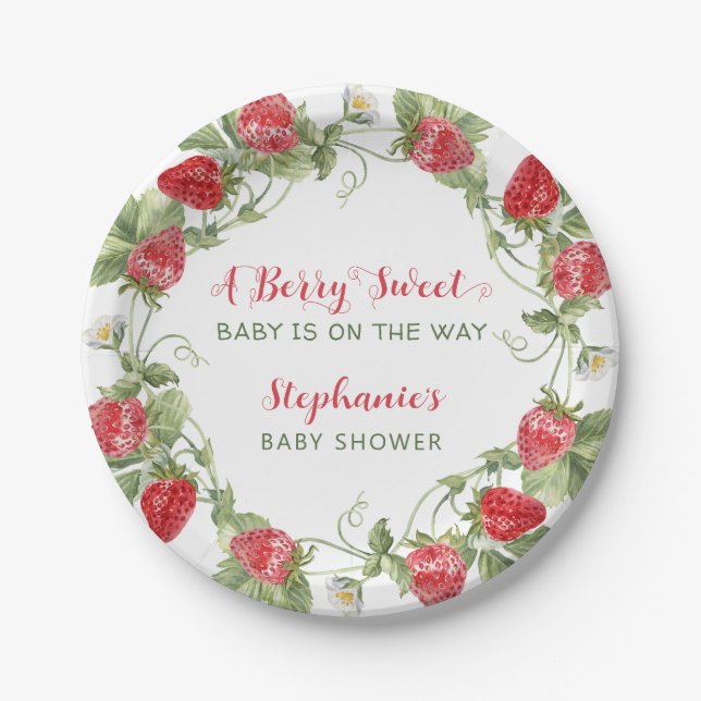 Berry Sweet Strawberry Baby Shower Paper Plate (Front)