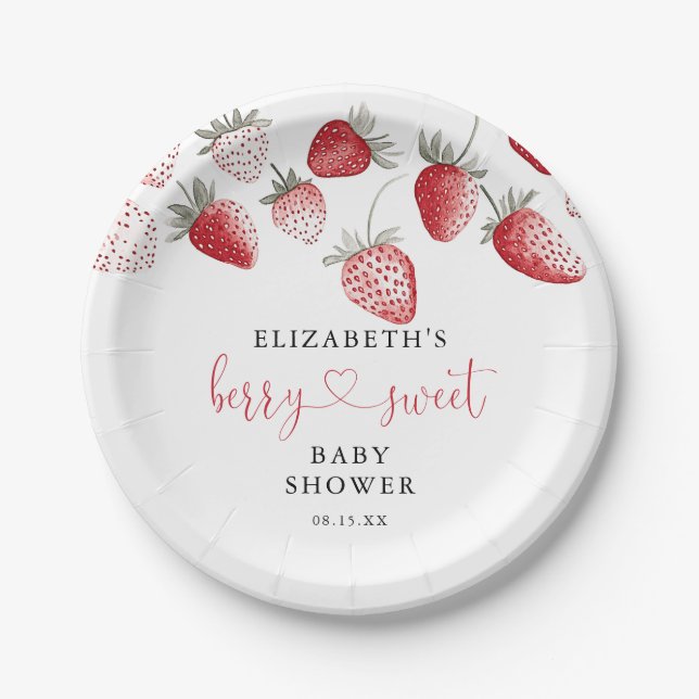 Berry Sweet Strawberry Baby Shower Paper Plate (Front)