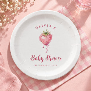 Berry Sweet Strawberry Baby Shower Paper Plate