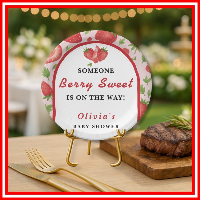 Berry Sweet Strawberry Baby Shower Paper Plate (Creator Uploaded)