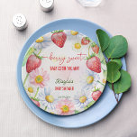 Berry sweet strawberry baby shower printed paper plate<br><div class="desc">Berry sweet strawberry baby shower personalised monogram printed paper plates template,  summer garden strawberry berry themed baby shower plates  strawberries and daisies garden theme personalised table decor</div>