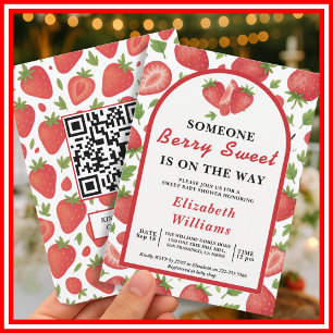 Berry Sweet Strawberry Baby Shower   QR RSVP  Invitation