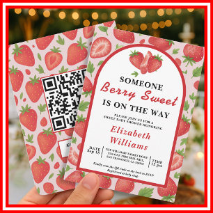 Berry Sweet Strawberry Baby Shower   QR RSVP  Invitation