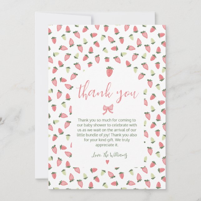 Berry Sweet Strawberry Baby Shower Thank You Card (Front)
