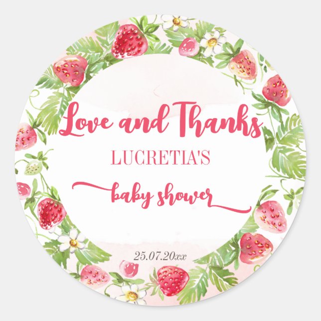 Berry sweet strawberry baby shower thank you classic round sticker (Front)