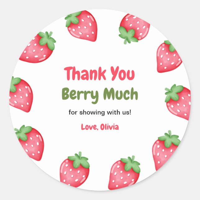 Berry Sweet Strawberry Baby Shower Thank You  Classic Round Sticker (Front)