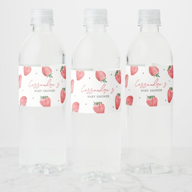 Berry Sweet Strawberry Baby Shower  Water Bottle Label (Bottles)