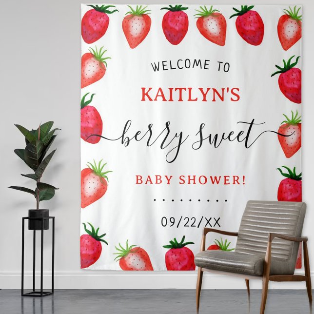 Berry Sweet Strawberry Baby Shower Welcome Tapestry (Creator Uploaded)
