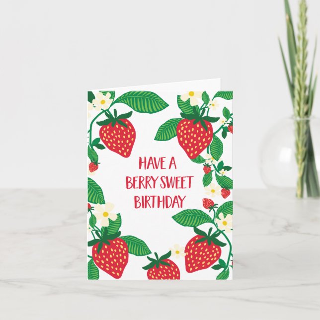 Berry Sweet Strawberry Birthday  Card (Front)